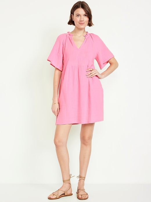 Image number 1 showing, Split-Neck Mini Swing Dress