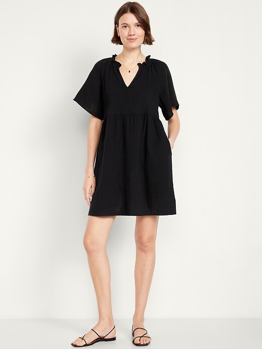 Image number 1 showing, Split-Neck Mini Swing Dress