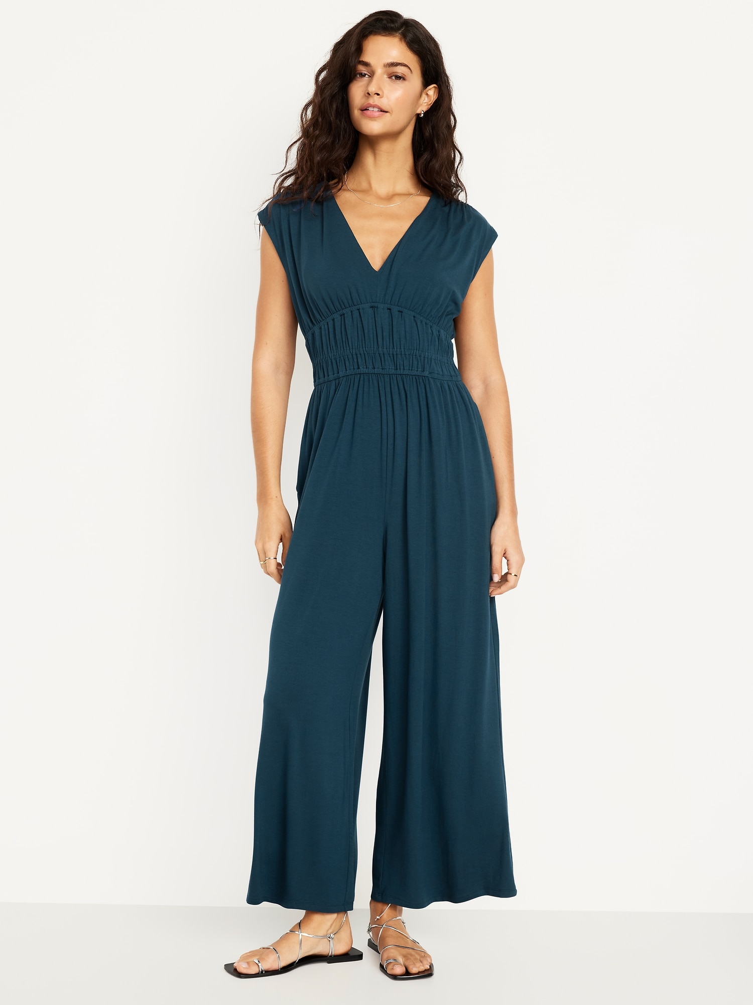 Waist-Defined Wide-Leg Jumpsuit