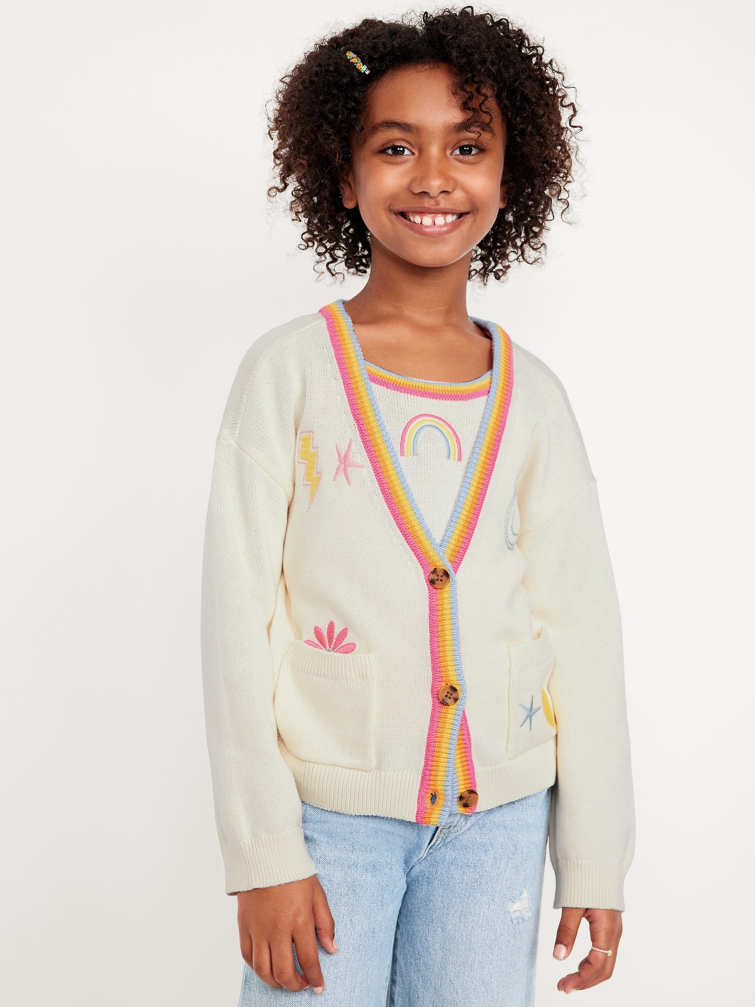 Embroidered Button-Front Cardigan Sweater for Girls