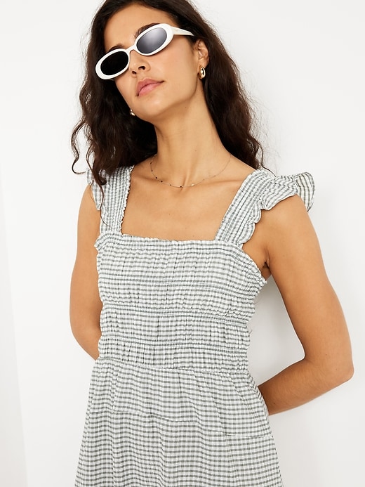 Image number 3 showing, Fit & Flare Lightweight Smocked Gingham Midi Dress