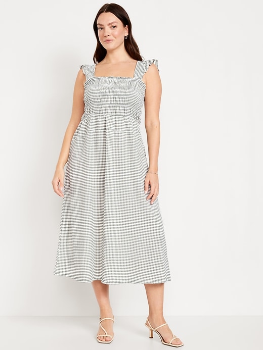 Image number 4 showing, Fit & Flare Lightweight Smocked Gingham Midi Dress