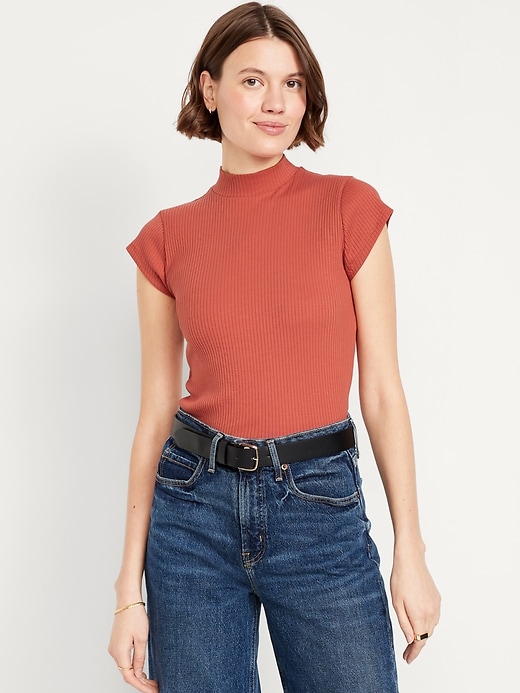 Image number 1 showing, Ribbed Mock-Neck Top