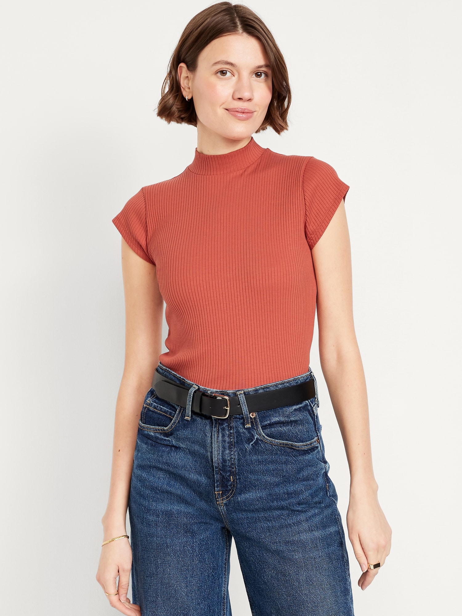 Ribbed Mock-Neck Top