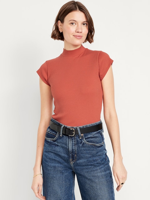 Ribbed Mock-Neck Top