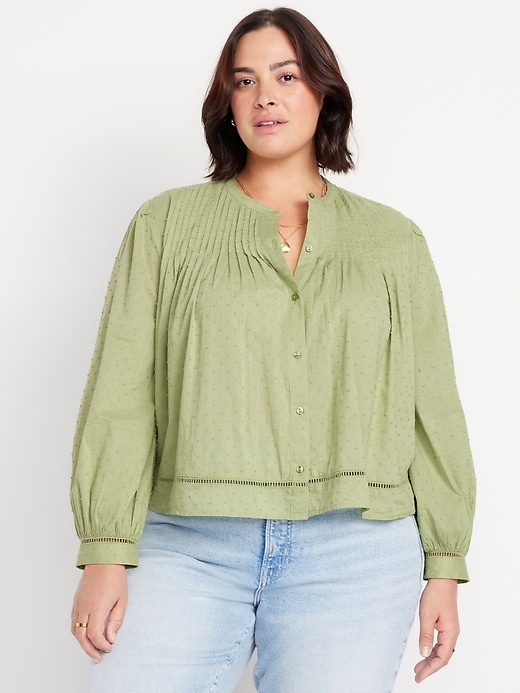 Image number 6 showing, Swiss Dot Button-Down Pintuck Top