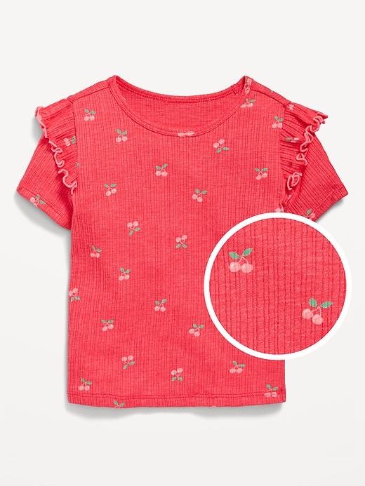 Voir une image plus grande du produit 1 de 1. Haut ajusté en tricot côtelé à motif avec bordure volantée pour toute-petite fille