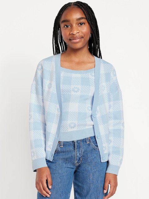 Printed Button-Front Cardigan Sweater for Girls