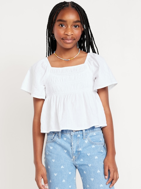 Flutter-Sleeve Smocked Top for Girls