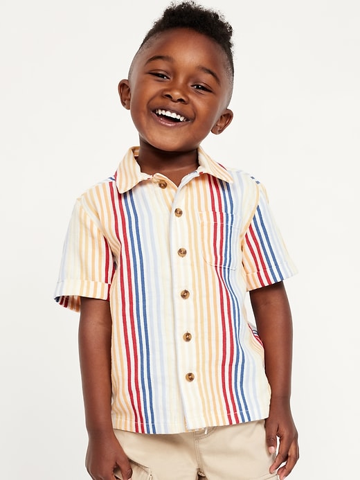 View large product image 1 of 2. Short-Sleeve Textured Dobby Pocket Shirt for Toddler Boys