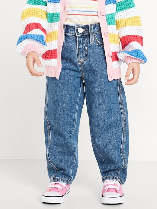 View large product image 1 of 3. High-Waisted Barrel-Leg Jeans for Toddler Girls