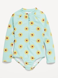 Image number 1 showing, Printed Zip-Front Rashguard One-Piece Swimsuit for Girls