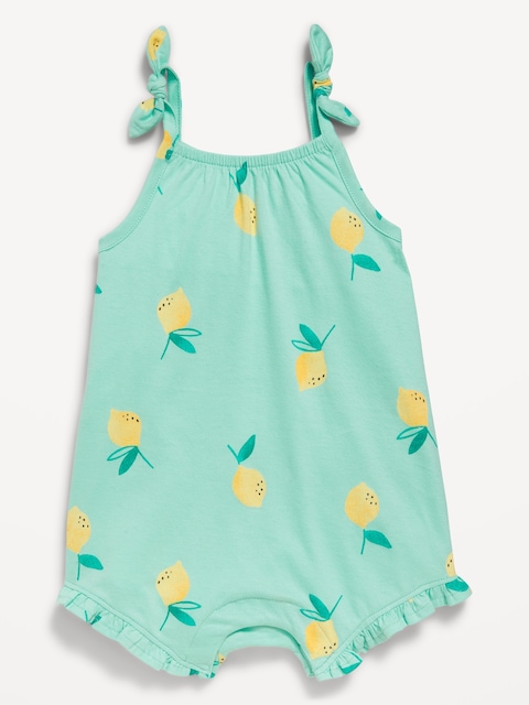 Sleeveless Tie-Knot Graphic One-Piece Romper for Baby - Yellow