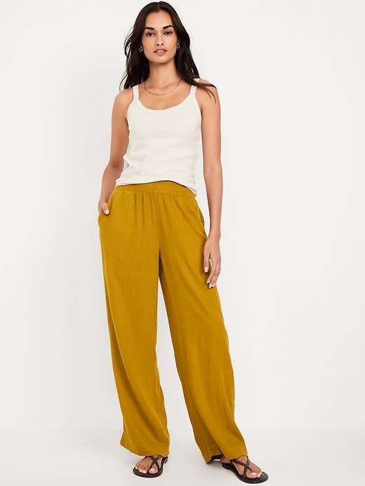 Image number 1 showing, High-Waisted Linen-Blend Wide-Leg Pants