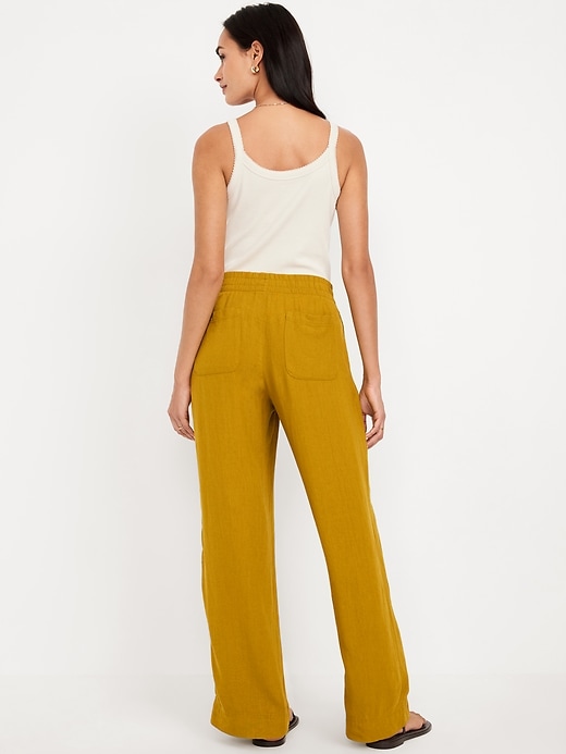 Image number 3 showing, High-Waisted Linen-Blend Wide-Leg Pants