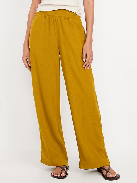 Image number 2 showing, High-Waisted Linen-Blend Wide-Leg Pants