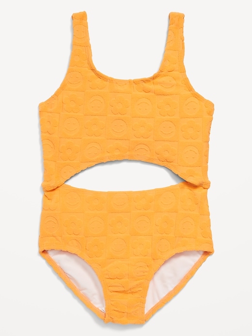 View large product image 1 of 1. Textured Terry Cutout One-Piece Swimsuit for Girls