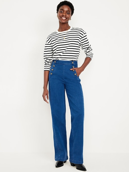 Image number 1 showing, Extra High-Waisted Mariner Wide-Leg Jeans