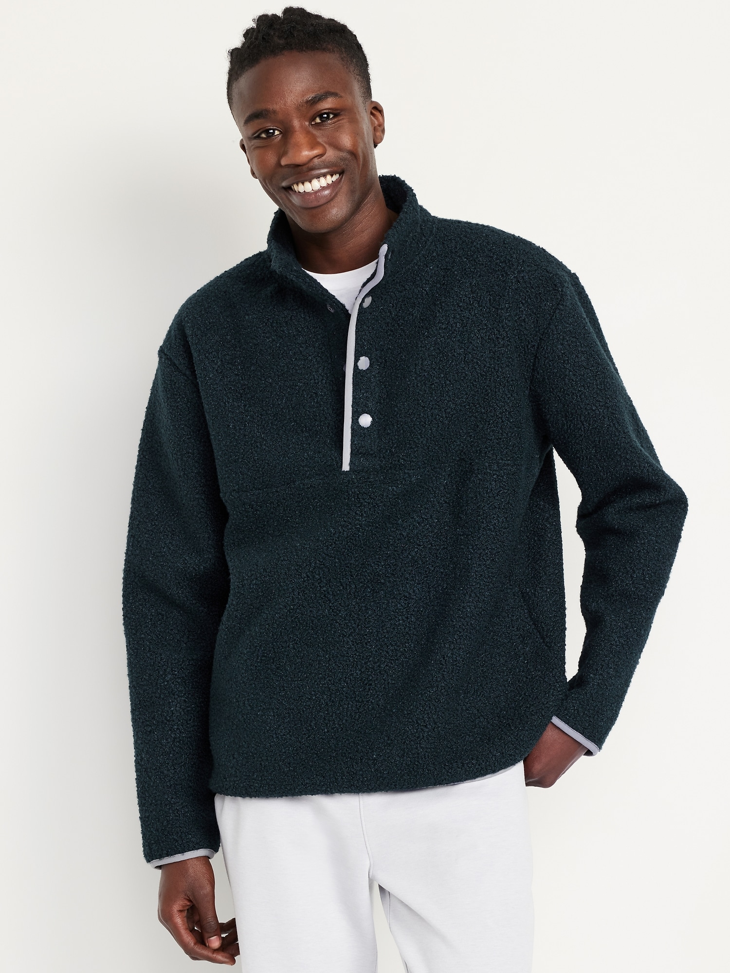 Bouclé Sherpa Quarter-Snap Pullover