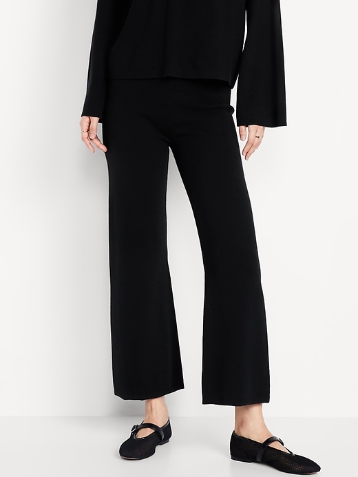 Image number 1 showing, High-Waisted Crop Kick Flare Sweater Pants