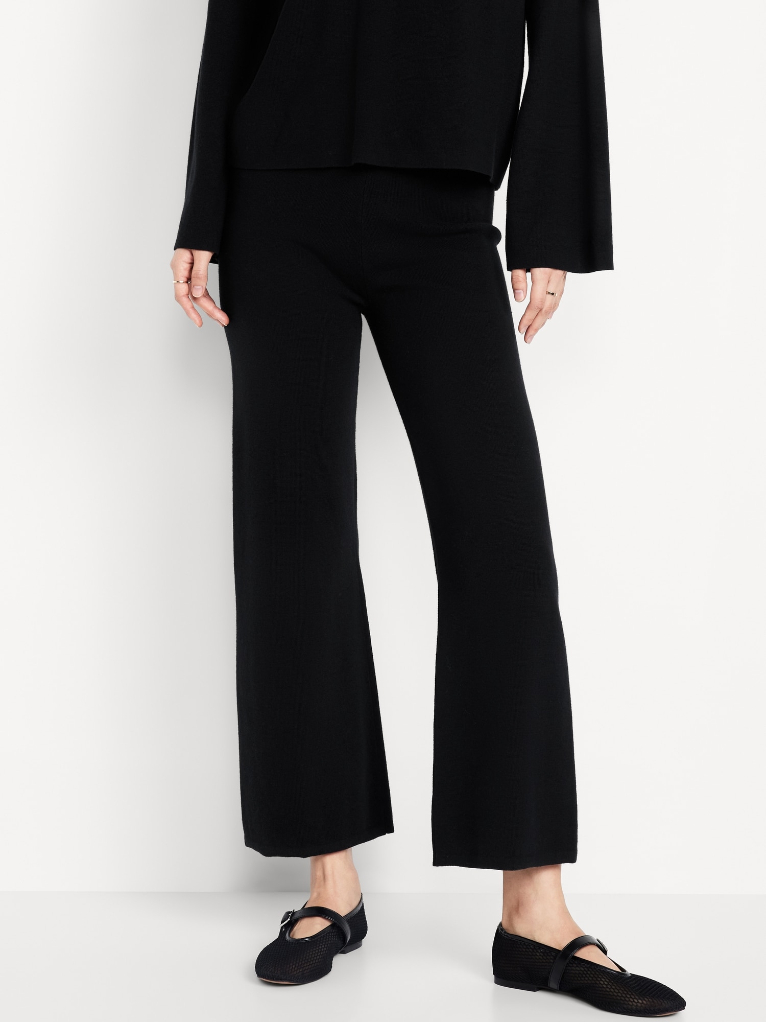 Pantalon évasé à taille haute en tissu côtelé longueur 3/4