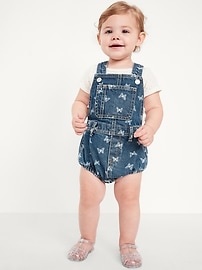 Image number 1 showing, Printed Jean Shortalls for Baby