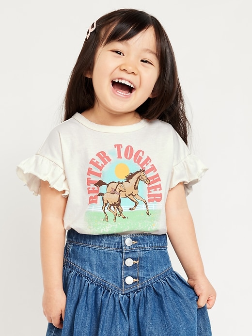 Voir une image plus grande du produit 1 de 2. T-shirt à manches courtes à volants pour toute-petite fille