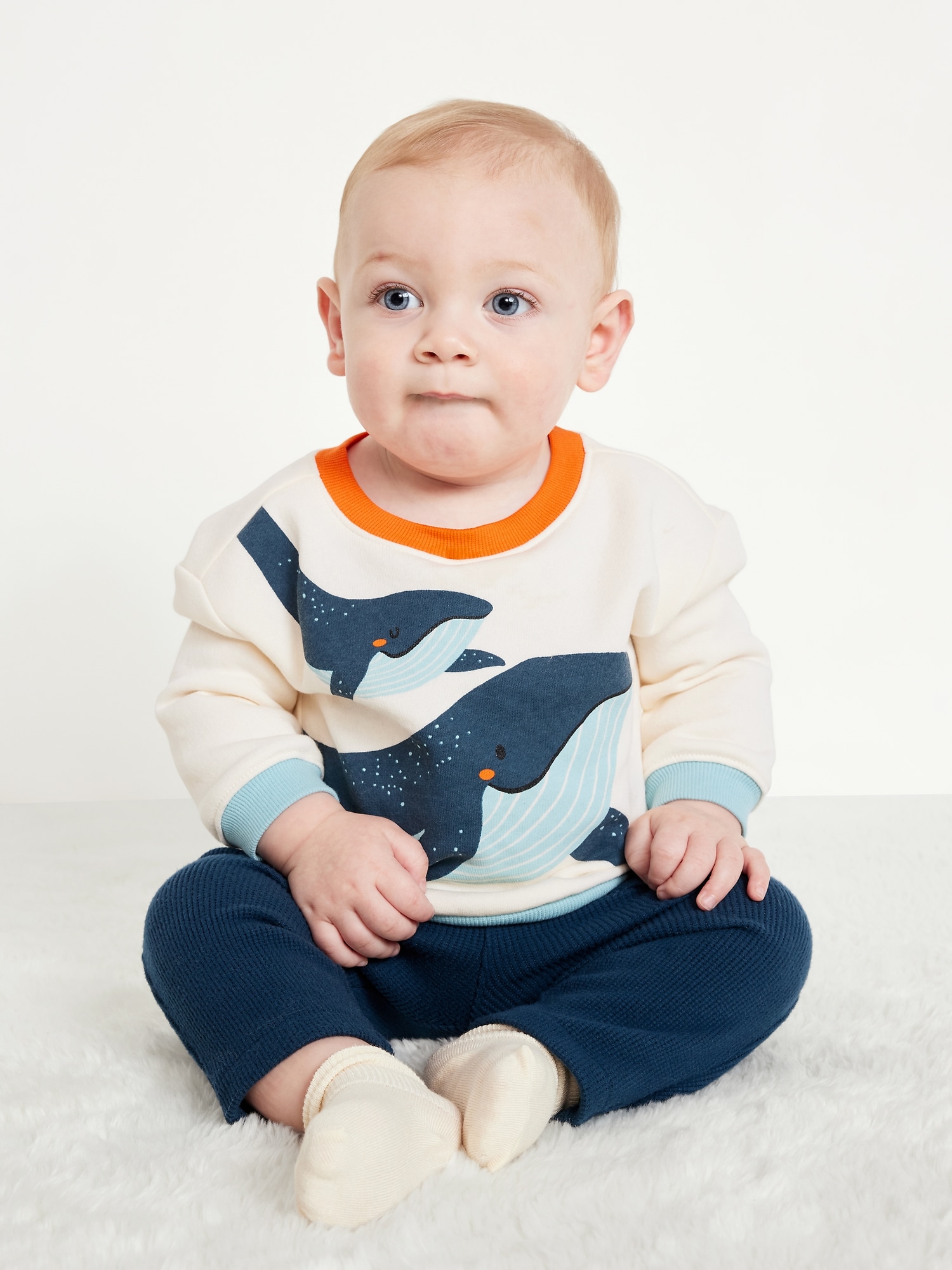 Ensemble ras du cou en molleton avec pantalon en tricot gaufré à imprimé pour bébé