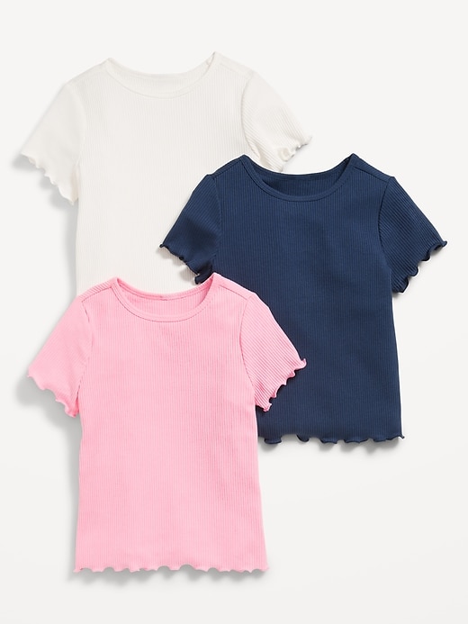 View large product image 1 of 1. Short-Sleeve Lettuce-Edge T-Shirt 3-Pack for Toddler Girls