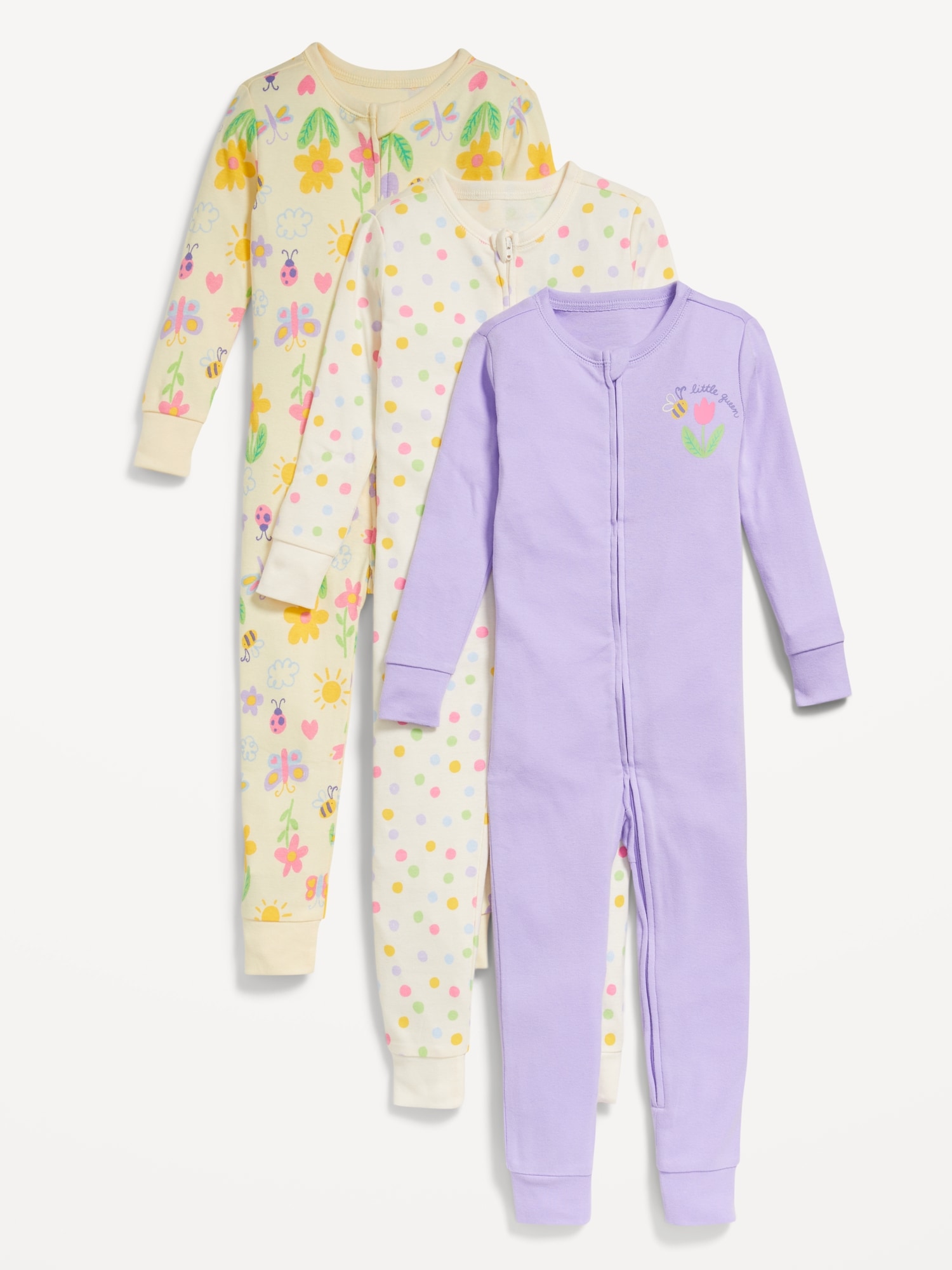 Snug-Fit 2-Way-Zip Pajama One-Piece 3-Pack for Toddler & Baby