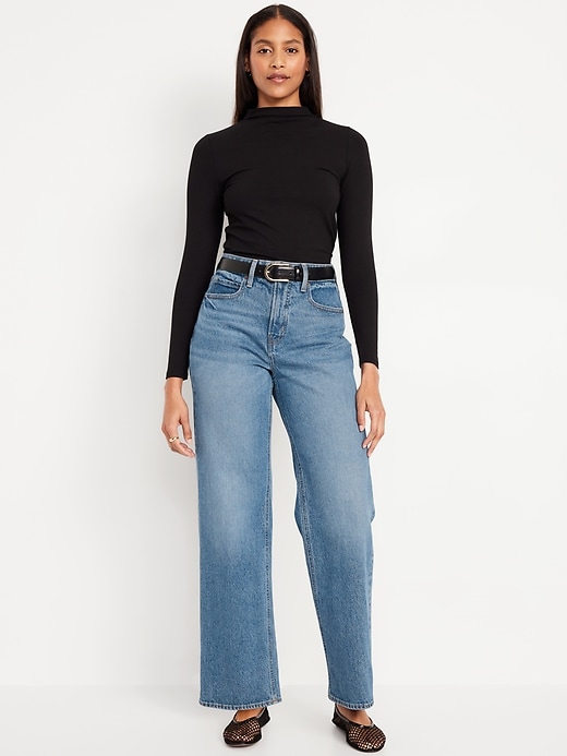 Image number 1 showing, Curvy Extra High-Waisted Sky-Hi Wide-Leg Jeans