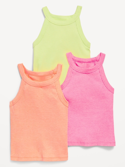 3-Pack Fitted Halter Tank Tops for Toddler Girls - Pink