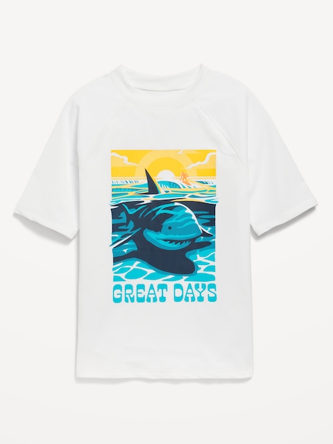 Short-Sleeve Graphic Rashguard Swim Top for Boys