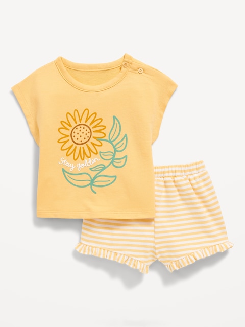 French-Terry Graphic Top and Shorts Set for Baby