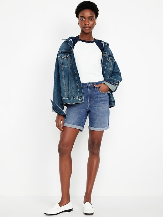 Image number 1 showing, High-Waisted Wow Jean Shorts -- 7-inch inseam