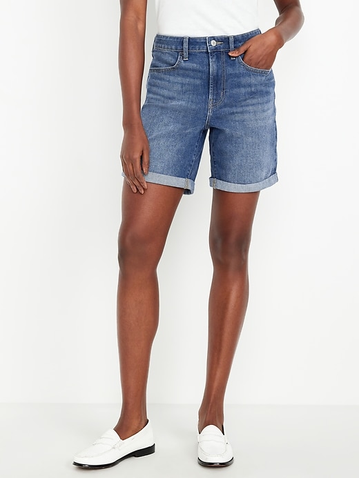 Image number 8 showing, High-Waisted Wow Jean Shorts -- 7-inch inseam