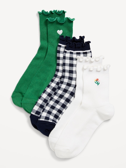 Lettuce-Edge Quarter-Crew Socks 3-Pack for Women