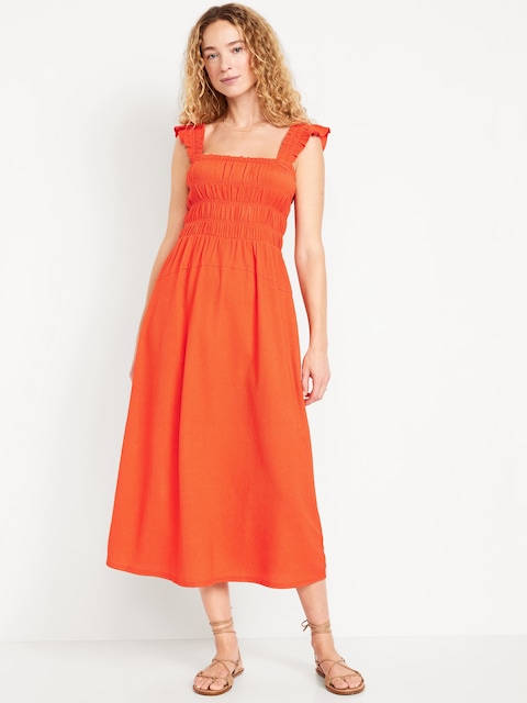 Fit & Flare Lightweight Smocked Midi Dress