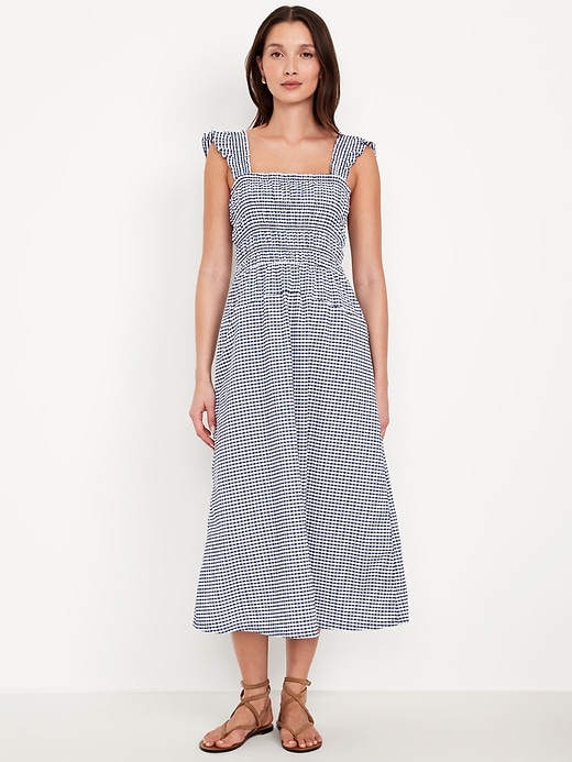 Image number 1 showing, Fit & Flare Smocked Gingham Midi Dress