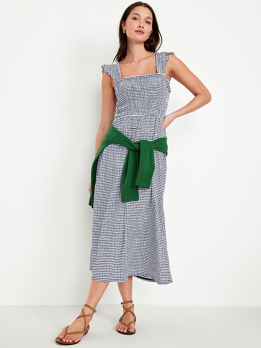 Image number 3 showing, Fit & Flare Lightweight Smocked Gingham Midi Dress