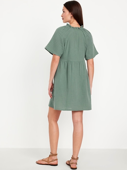 Image number 2 showing, Split-Neck Crinkle Gauze Mini Swing Dress