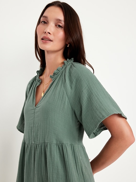 Image number 3 showing, Split-Neck Mini Swing Dress