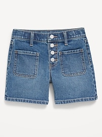 View large product image 4 of 5. High-Waisted Mariner Midi Jean Shorts for Girls