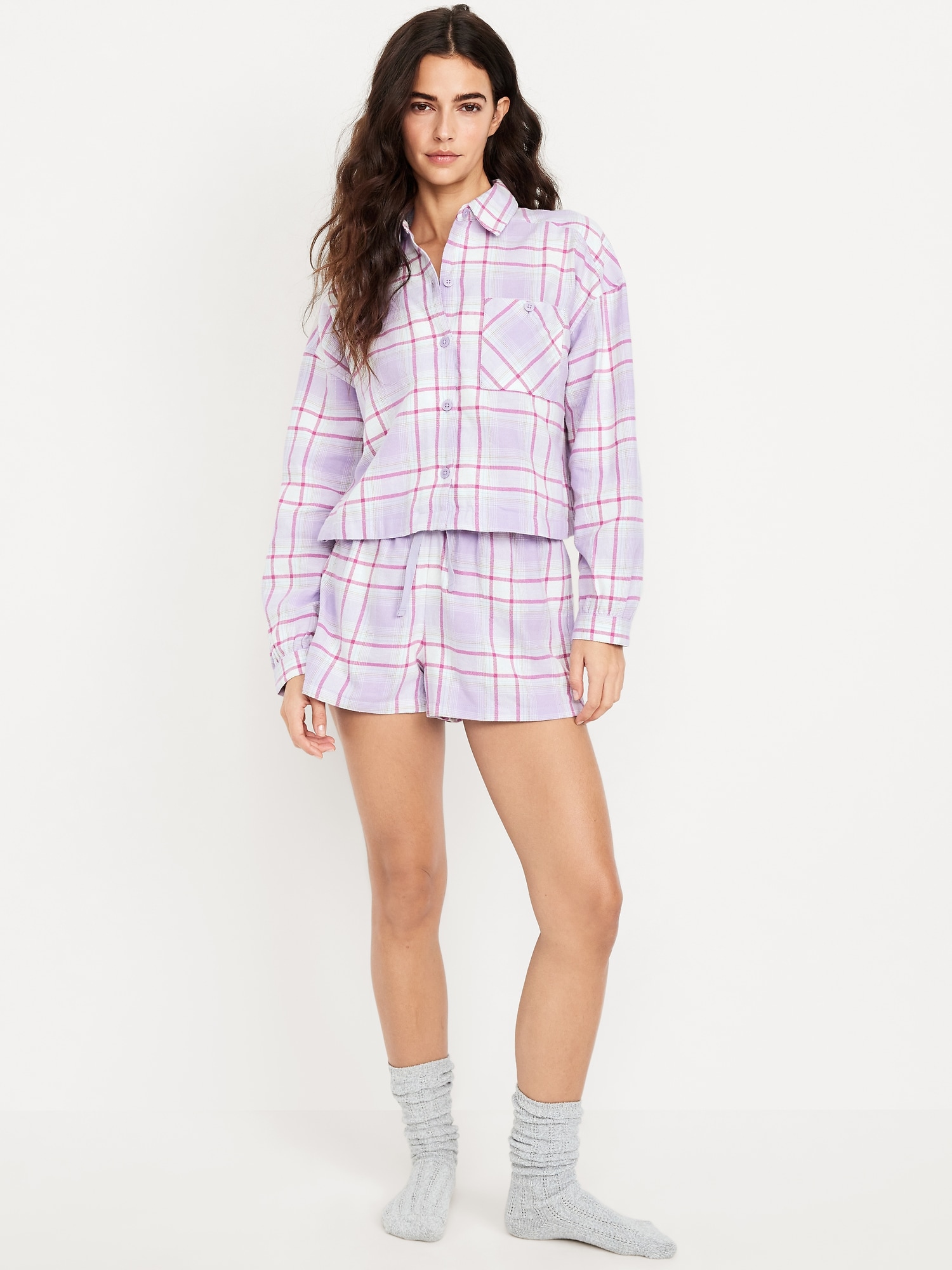 Flannel Pajama Short Set - Purple