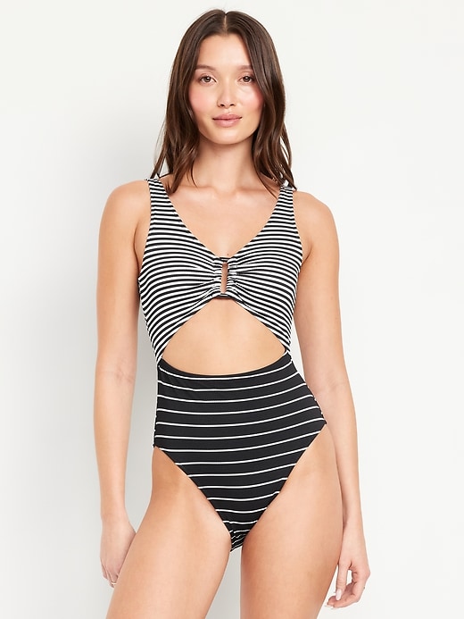 Image number 1 showing, Textured One-Piece Cut-Out Swimsuit