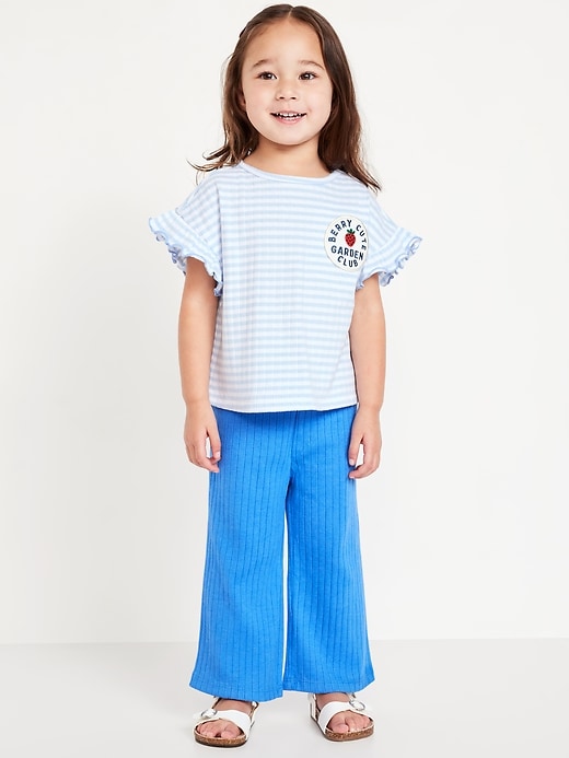 View large product image 1 of 3. Ribbed Ruffle-Trim Top and Wide-Leg Pants Set for Toddler Girls