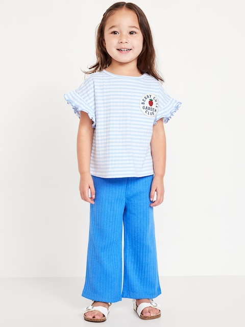 Ensemble haut côtelé à volants et pantalon jambe large pour toute-petite fille