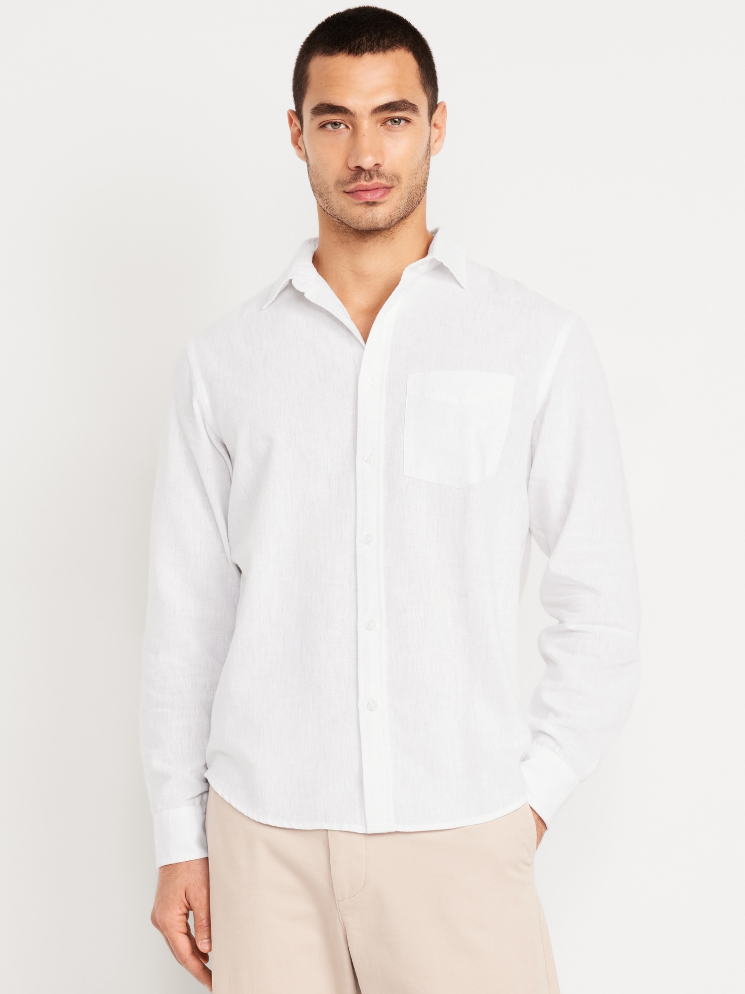 Linen-Blend Pocket Shirt