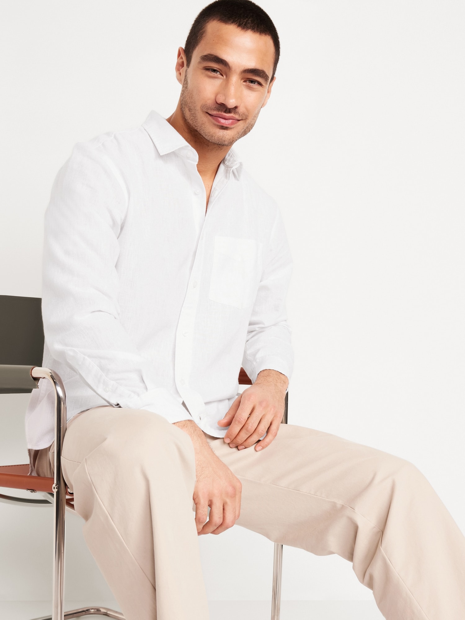 Linen-Blend Pocket Shirt