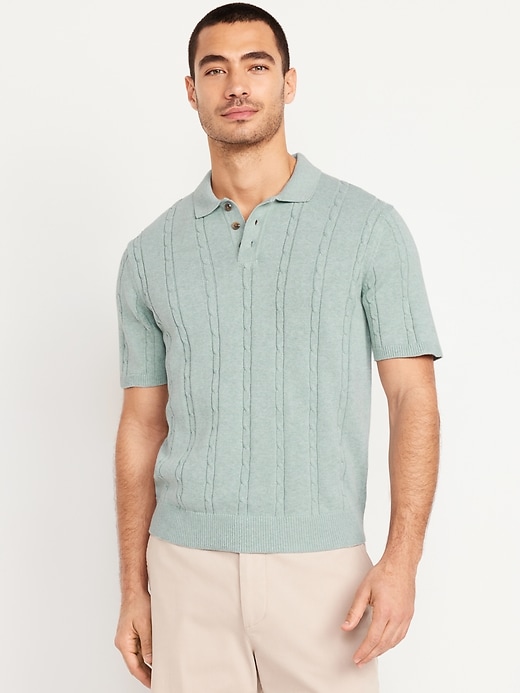 Image number 1 showing, Short-Sleeve Cable-Knit Polo